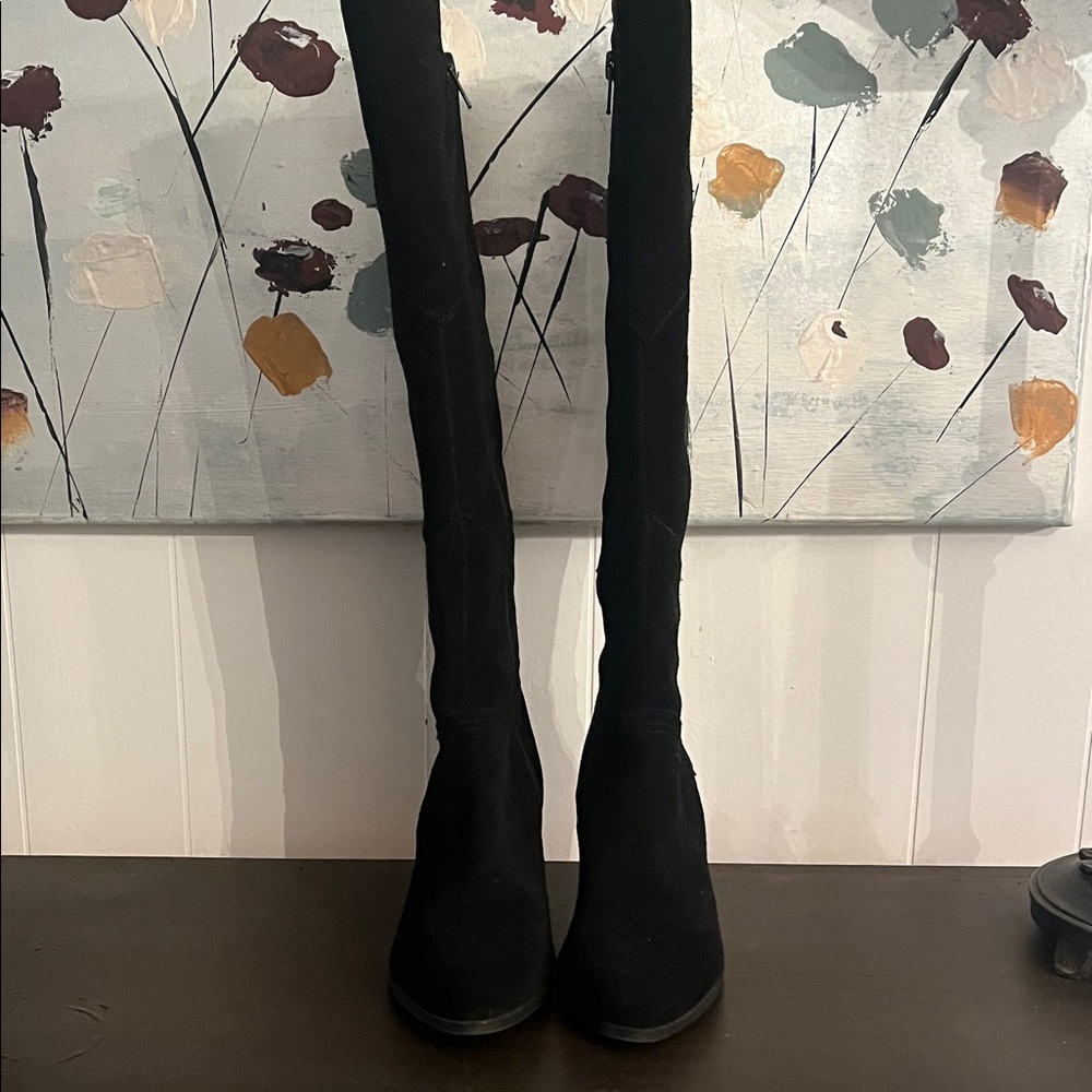 Crown Vintage Black Over-the-Knee Stretch Suede Boots